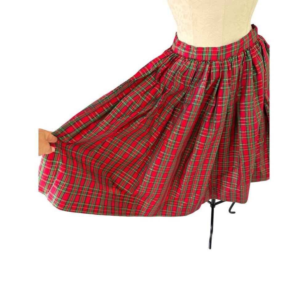 Vintage Plaid Taffeta Skirt Womens Size Small Crinoline Red High Waisted Holiday - Picture 3 of 14